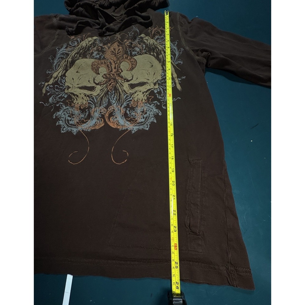 Y2K No Boundaries Hoodie Mens M Cross Skulls Dark Brown Grunge Skater Wings - Picture 7 of 9